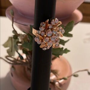 Elegant Gold tone and Silver Cluster Ring 7.5 adjustable